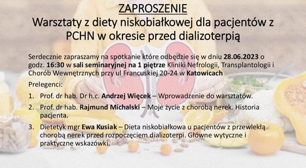 ZAPROSZENIE NA SPOTKANIE EDUKACYJNE DLAPACJENTÓW Z PRZEWLEKŁĄ CHOROBĄ NEREK dla Gdańska i Katowic